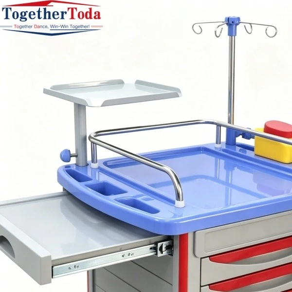 Medical Rolling Cart with Drawers Top Workstation & Accessories Detail