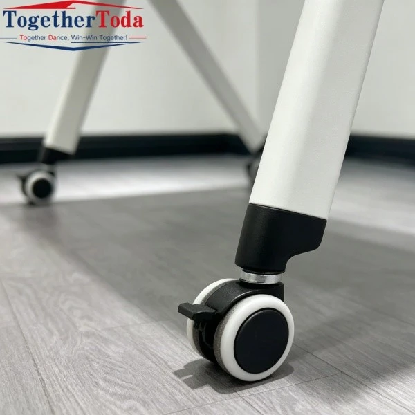 Close-up of Metal Frame Study Table's Lockable Caster Wheels