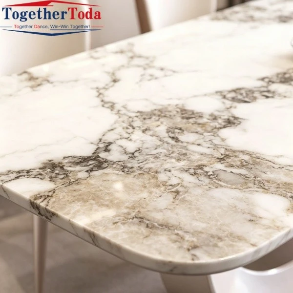Minimalist Marble Dining Table Detailed Marble Vein Texture