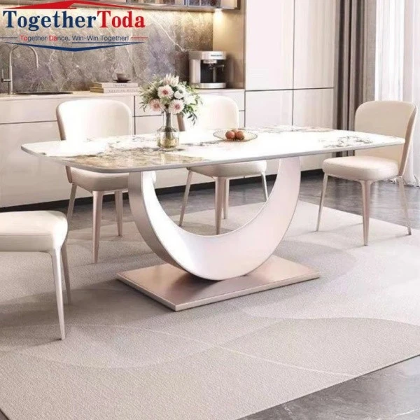 Minimalist Marble Dining Table Full View in Modern Kitchen Setting