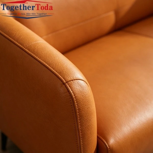 Modern Reclining Sofa Sectional Armrest Leather Texture Close-Up