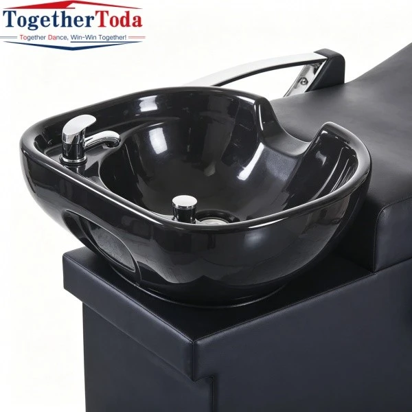 Reclining Shampoo Chair with Footrest - High Gloss Ceramic Bowl