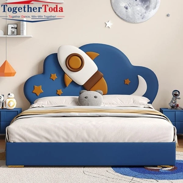 Small Double Bed Platform Rocket Themed Kids Bed